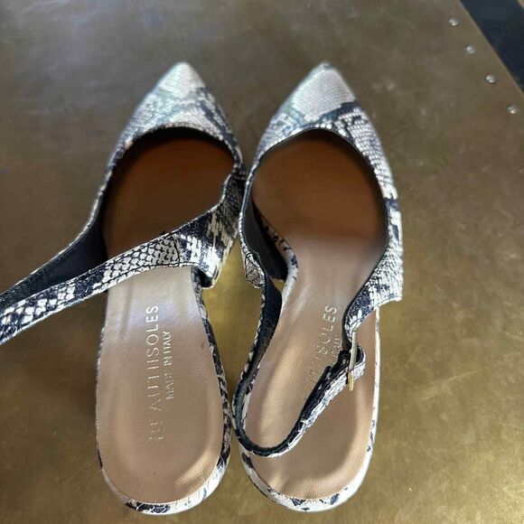 BEAUTIISOLES Slingback Mules 8 Pointed Toe Kitten Heel Elegant Snakeskin Grey - Picture 5 of 9